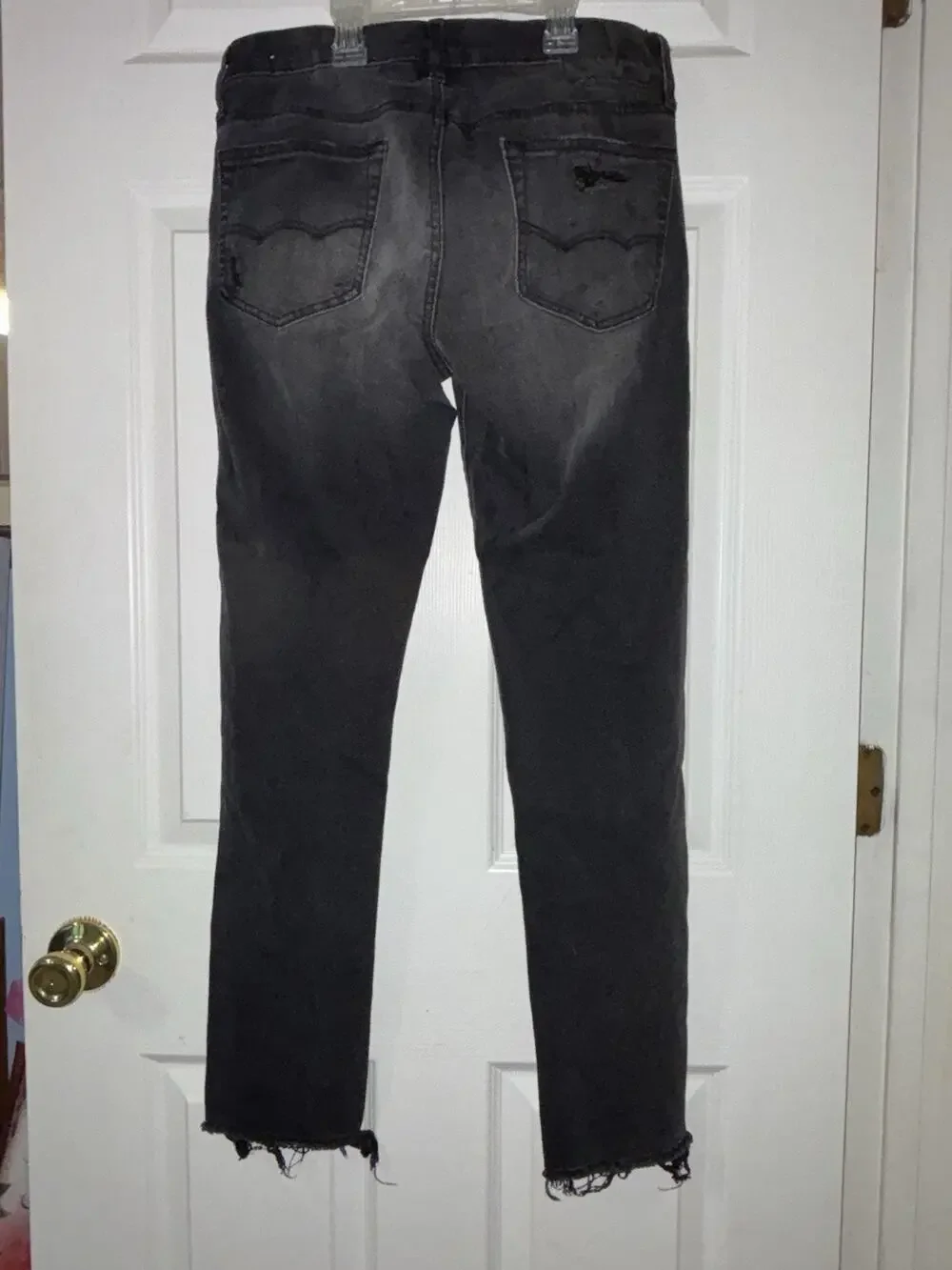 American Eagle AE 31x30 Skinny Distressed Holes Patch Black Jeans 2017 Flex
